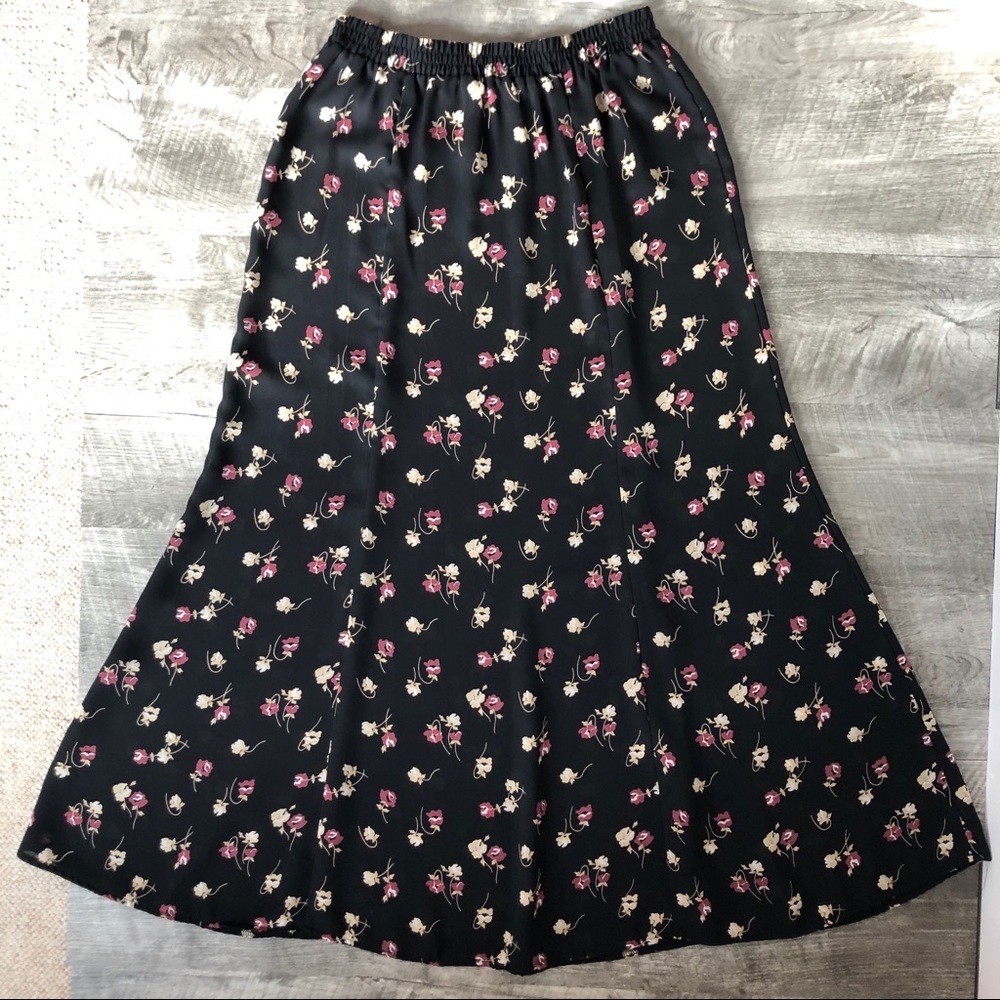 Tweeds Black Floral Boho Maxi Skirt Semi Sheer, S - Picture 6 of 8